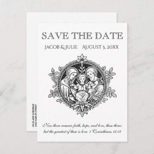 Katholische Heilige Familie SAVE THE DATE Ankündigungspostkarte (Vorne/Hinten)