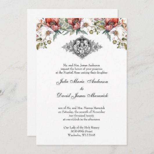 Katholische Heilige Hochzeit der Flora Einladung (Vorne/Hinten)