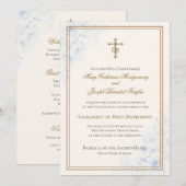 Katholische hellblaue florale Hochzeit Einladung (Vorne/Hinten)