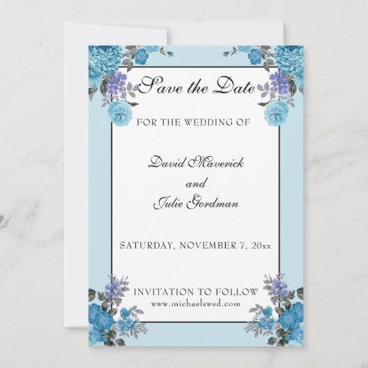 Katholische Hochzeit Blauer Blümler Religiös Save The Date (Rückseite)