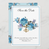 Katholische Hochzeit Blauer Blümler Religiös Save The Date (Vorne/Hinten)