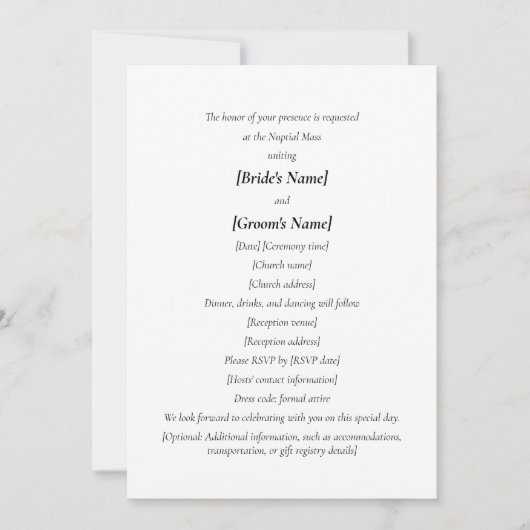 Katholische Hochzeit | Bride & Groom Hosting einfa Einladung (Vorderseite)