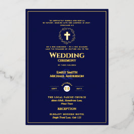 Katholische Hochzeit der Marine Elegant Formal Mod Folieneinladung