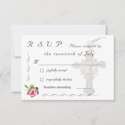 Katholische Hochzeit der Rose Nuptial RSVP Karte (Vorderseite)