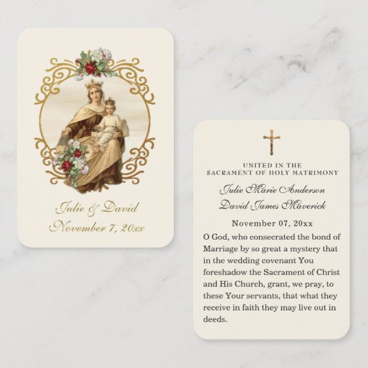 Katholische Hochzeit Elegante Gunst Heilige Karte (Vorne/Hinten)