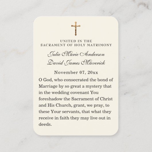 Katholische Hochzeit Elegante Gunst Heilige Karte (Rückseite)