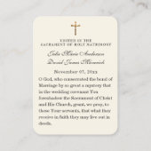 Katholische Hochzeit Elegante Gunst Heilige Karte (Rückseite)