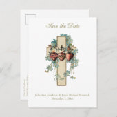 Katholische Hochzeit mit drei Herz Ankündigungspostkarte (Vorne/Hinten)
