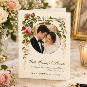 Katholische Hochzeit Vintage mit Schrift und Foto Dankeskarte