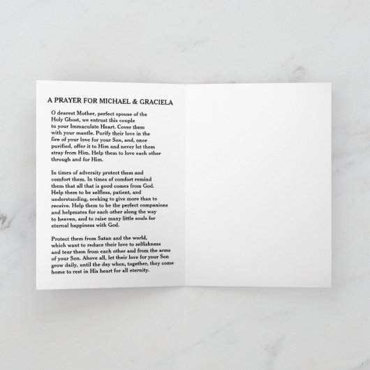 Katholische Hochzeitgebet Weiße Liebe Skriptüberla Karte (Innenseite)