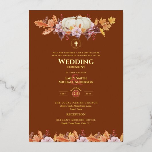 Katholische Hochzeitseinladungen Herbst Kürnkins Folieneinladung (Vorderseite)