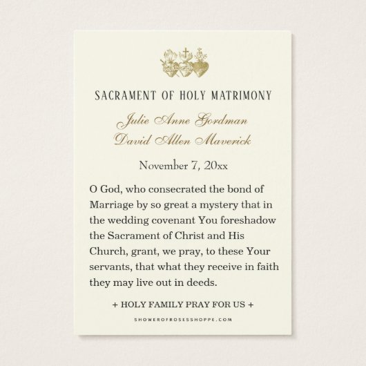 Katholische Hochzeitsgebet Heilige Karte Betrothal (Rückseite)