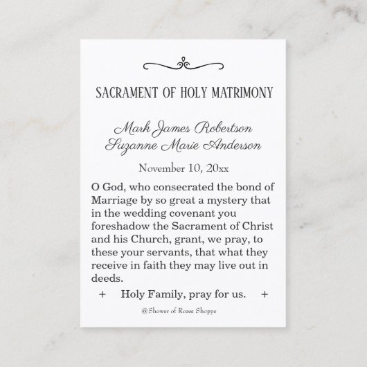 Katholische Hochzeitskarte aus festem Glas Visitenkarte (Rückseite)