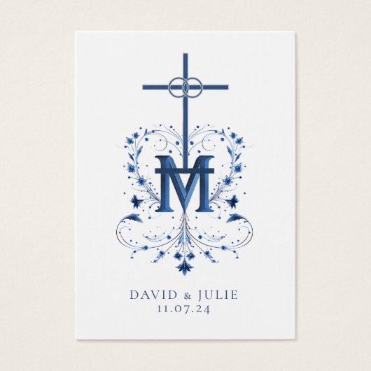 Katholische Hochzeitskarte Blaues Marian Cross (Vorderseite)
