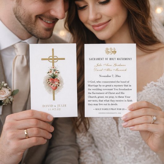 Katholische Hochzeitskarte mit Kreuz und Ringen
