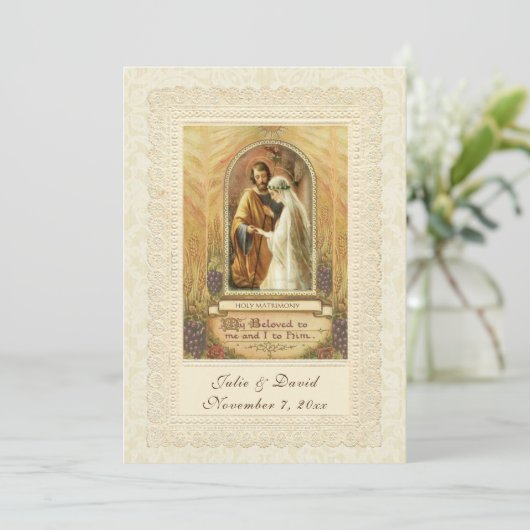 Katholische Hochzeitskirche/Empfang Einladung (Stehend Vorderseite)