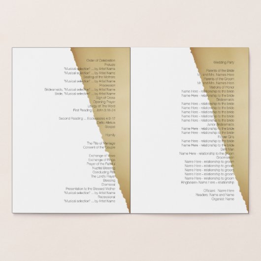 Katholische Hochzeitsprogramm Torn Sepia Retro New Folienkarte (Innenseite)