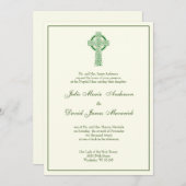 Katholische Irisch-Keltenkreuz Grüne Elfenbein Einladung (Vorne/Hinten)