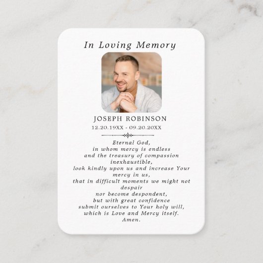 Katholische Jesus Göttliche Gnade Beerdigung Gebet Visitenkarte (Vorderseite)