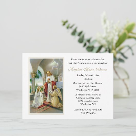 Katholische Jesus-Mädchen Erstkommunion Einladunge Einladung (Stehend Vorderseite)