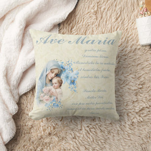 Katholische Jungfrau Maria Jesus Blaue Blumen Ave Kissen