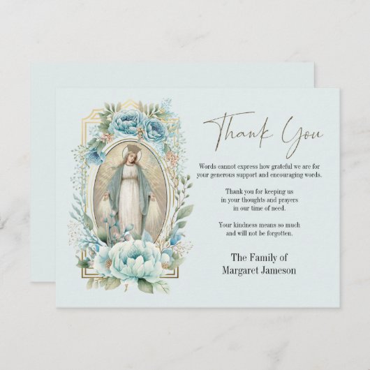 Katholische Jungfrau Mary Beerdigung Beileid Beile Dankeskarte (Vorne/Hinten)