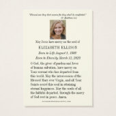 Katholische Jungfrau Mary Beerdigung Gedenkkarte (Rückseite)