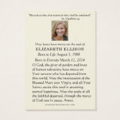 Katholische Jungfrau Mary Fatima Beerdigungskarte (Rückseite)