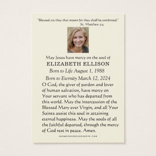 Katholische Jungfrau Mary Fatima Beerdigungskarte (Rückseite)