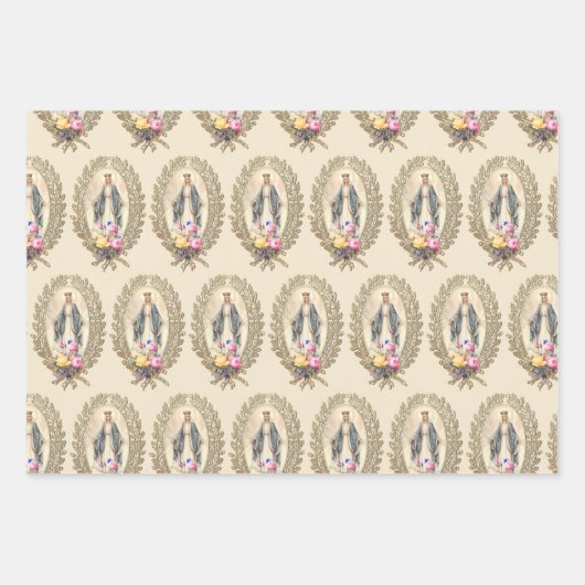 Katholische Jungfrau Mary Floral Religiöse Rose Geschenkpapier Set (Vorderseite)