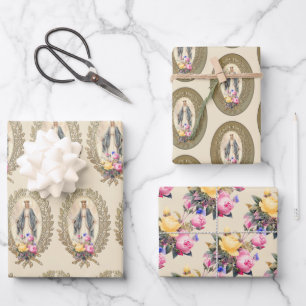 Katholische Jungfrau Mary Floral Religiöse Rose Geschenkpapier Set
