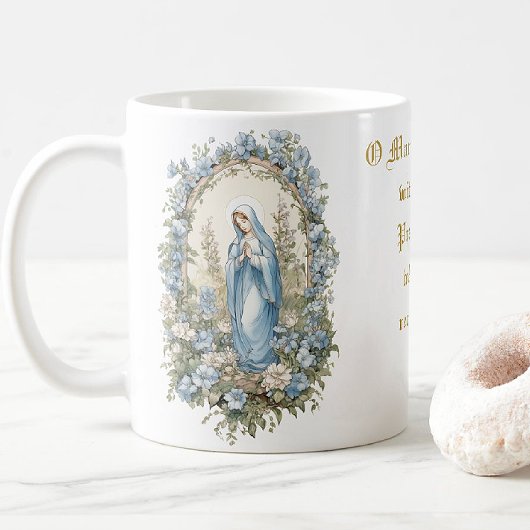 Katholische Jungfrau Mary Gebet Blues Floral Kaffeetasse