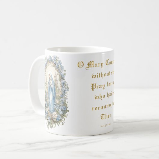 Katholische Jungfrau Mary Gebet Blues Floral Kaffeetasse (Vorderseite Links)
