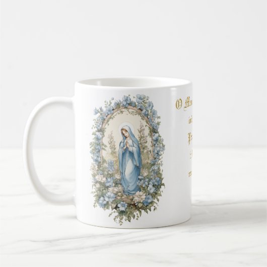 Katholische Jungfrau Mary Gebet Blues Floral Kaffeetasse (Links)