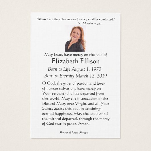 Katholische Jungfrau Mary Jesus Beerdigung Gebetsk (Rückseite)