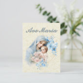 Katholische Jungfrau Mary Jesus Blue Floral Ave Ma Postkarte (Stehend Vorderseite)