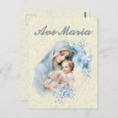 Katholische Jungfrau Mary Jesus Blue Floral Ave Ma Postkarte (Vorne/Hinten)