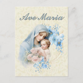 Katholische Jungfrau Mary Jesus Blue Floral Ave Ma Postkarte
