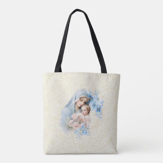 Katholische Jungfrau Mary Jesus Blue Floral Ave Ma Tasche (Rückseite)