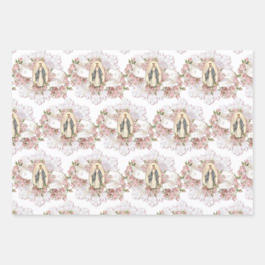 Katholische Jungfrau Mary Religious Pink Roses Wra Geschenkpapier Set (Vorderseite 2)
