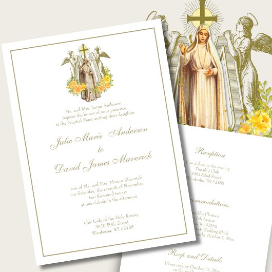 Katholische Jungfrau Mary Yellow Floral Wedding Einladung