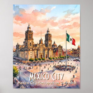 Katholische Kathedrale von Mexico City Aquarell Re Poster