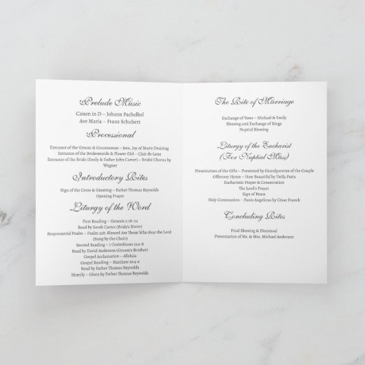 Katholische Kirchenhochzeitsprogramm Programm (Innenseite)