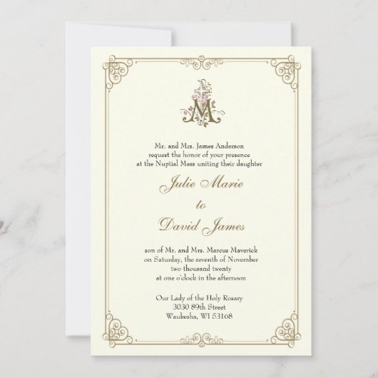 Katholische Klassik Elegant Religiöse Hochzeit Inv Einladung (Vorderseite)