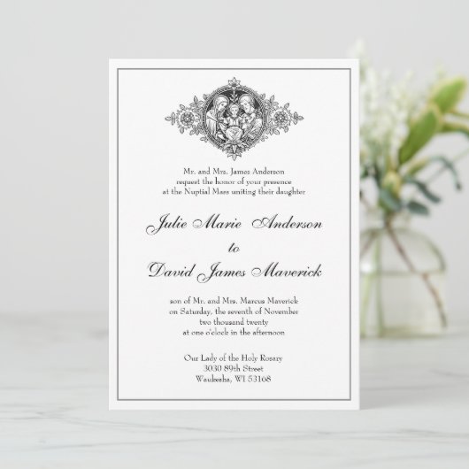 Katholische klassische Elegante Hochzeit Einladung (Stehend Vorderseite)