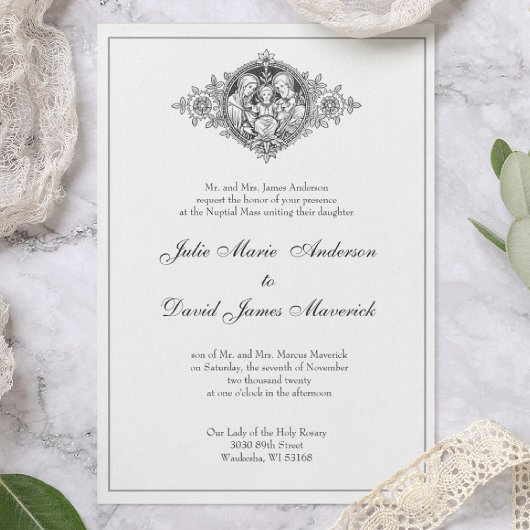 Katholische klassische Elegante Hochzeit Einladung