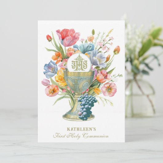 Katholische Kommune Frühling florale Einladung (Stehend Vorderseite)