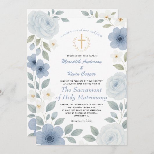 Katholische Kreuzschwanzmesse Religiöse Hochzeit Einladung (Vorne/Hinten)