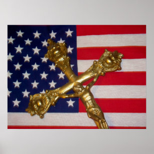 Katholische Kreuzzifix USA Flaggenplakat Poster