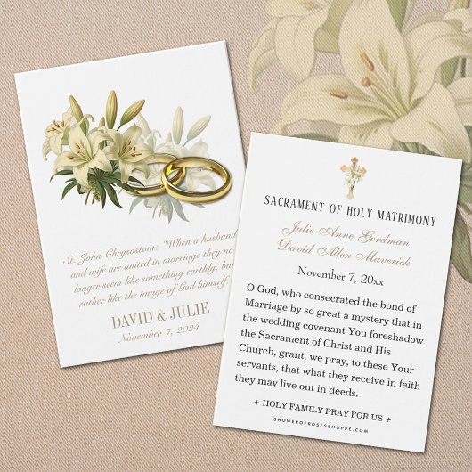 Katholische Lily Rings Wedding Holy Card